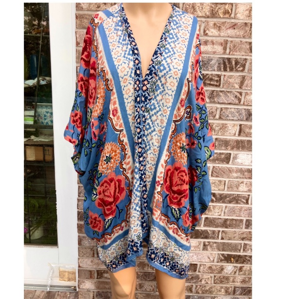 Blue & Cream Boho Floral Duster Jacket - Picture 2 of 9